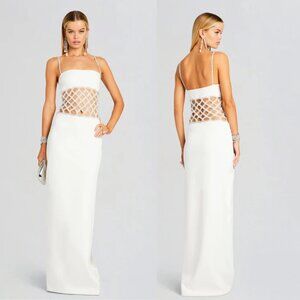 NWT Retrofête Solene Maxi Dress Crystal & Pearl Embellished Cut-Out Square Neck